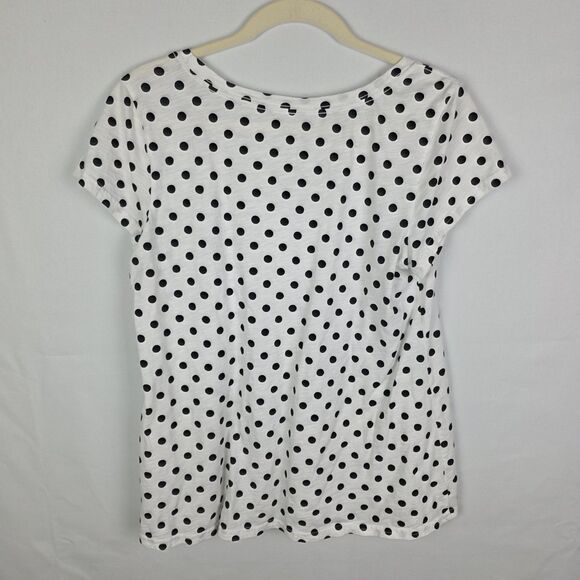 Garnet Hill Womens Polka Dot Size Large Petite Black and White Tee Shirt - Picture 2 of 6